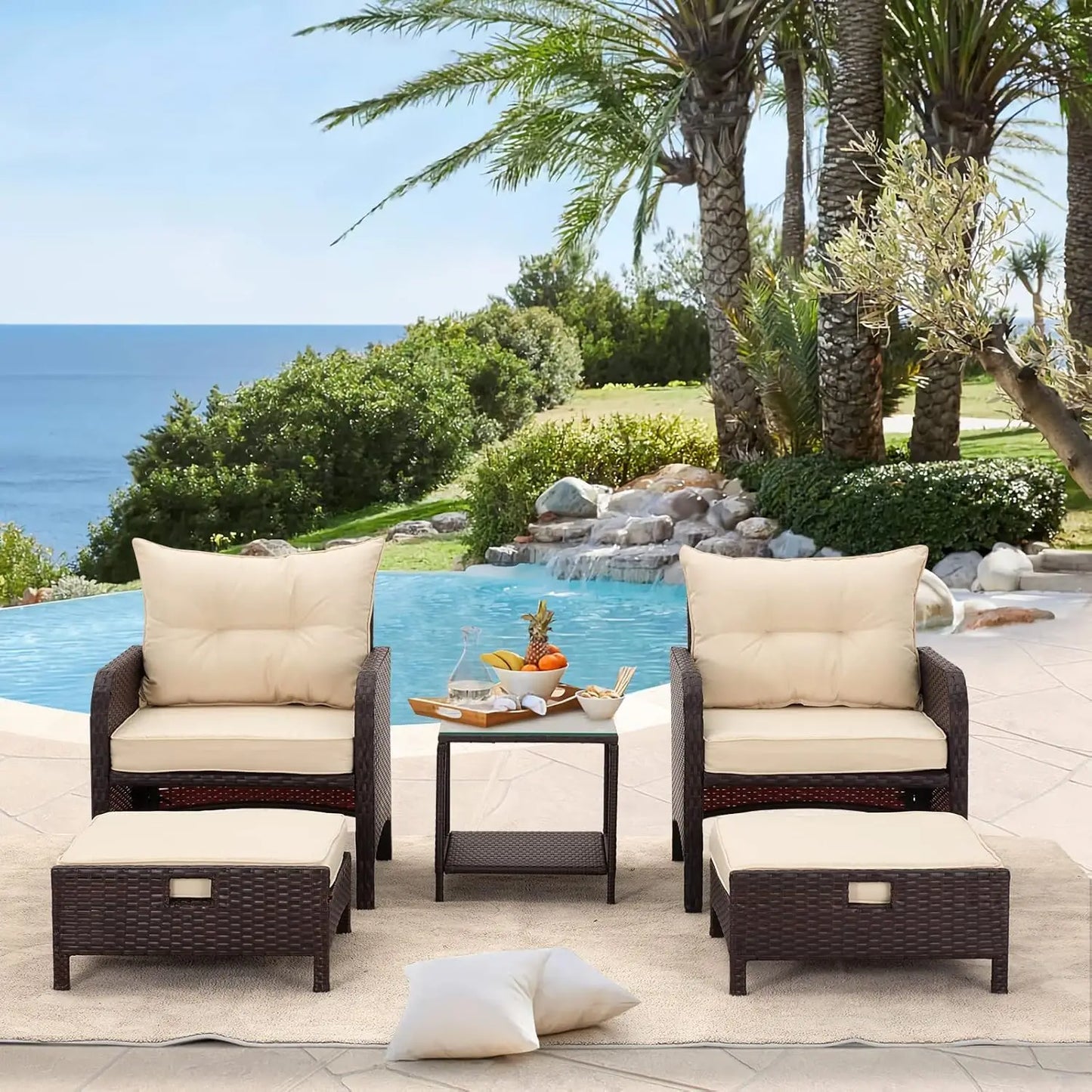 Ottomans & Soft Cushions, Wicker Conversation Set