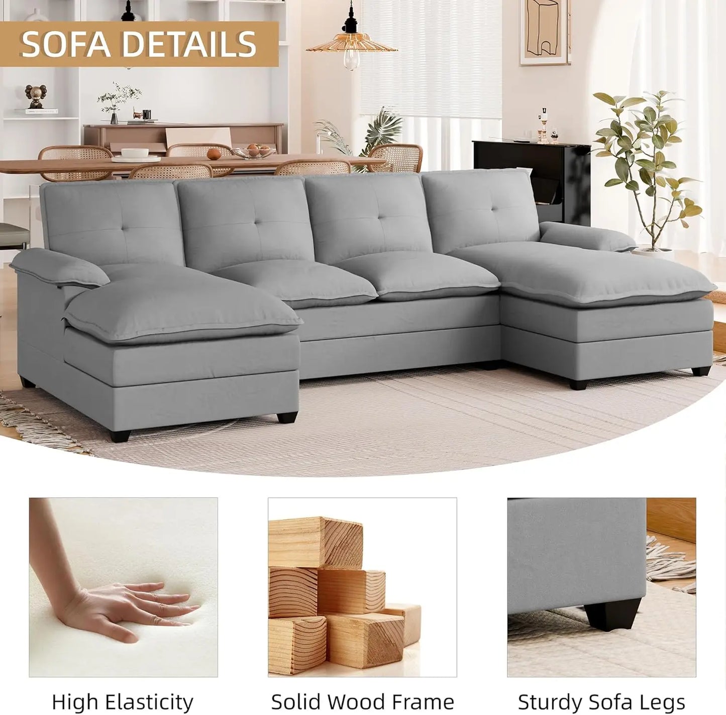 U-Shaped Couch 4 Seat Sofa Set with Double Chaises